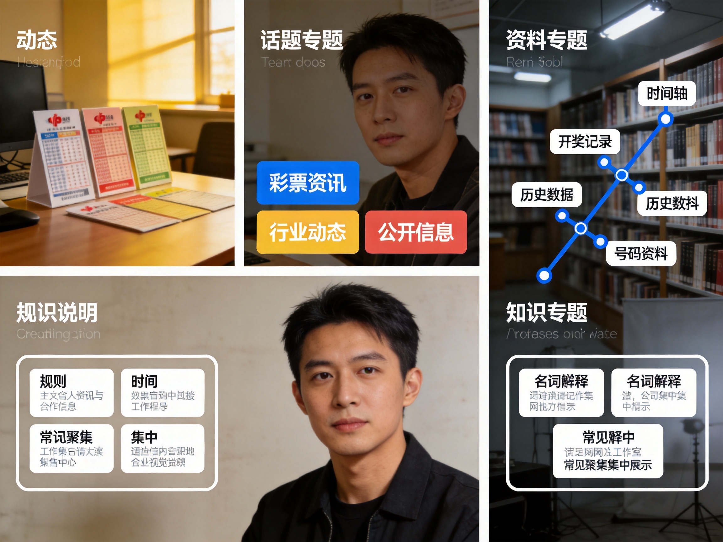 彩神资讯中心专题配图，简洁的栏目卡片与分类标签示意资讯分层结构